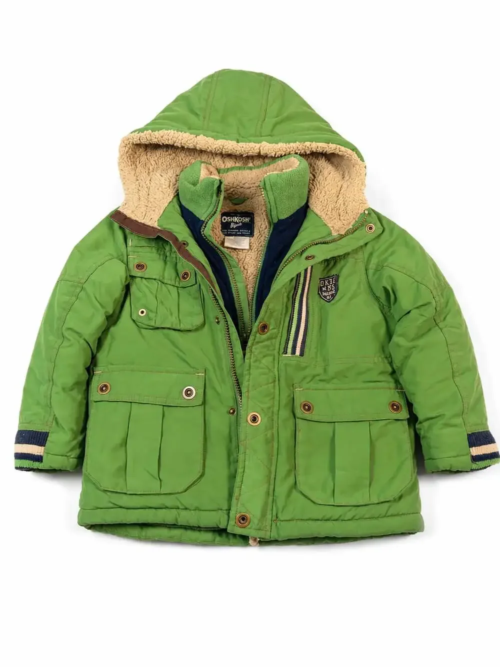 OshKosh B'gosh Boys Green Sherpa-Lined Field Jacket with Badge Detail
